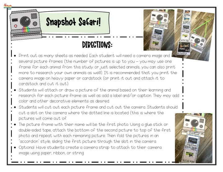 Snapshot Safari camera craft, a page from the Spooky Safari study