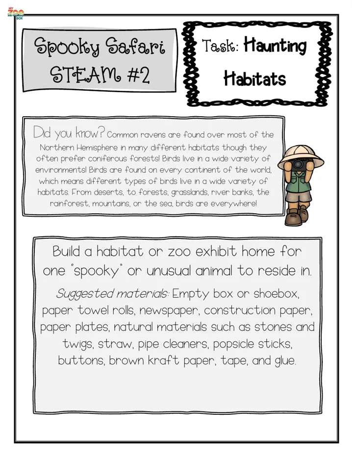 Spooky STEAM: build a habitat, a page from the Spooky Safari study