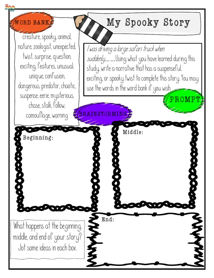 Write your own spooky story, a page from the Spooky Safari study